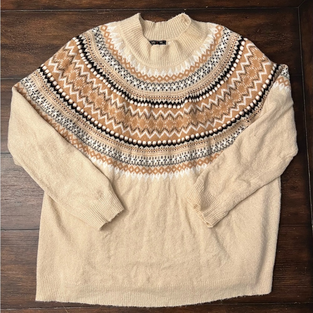 Lety & Me 2x cream/tan fair aisle sweater